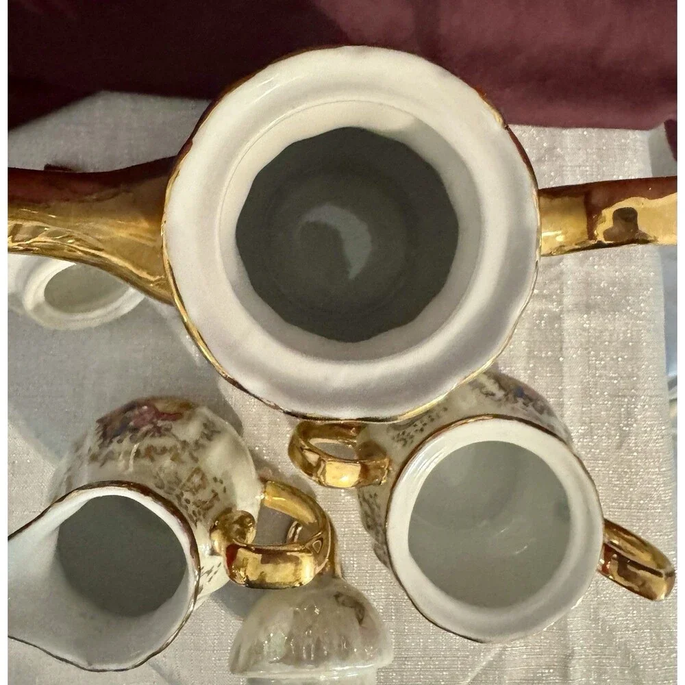 Porcelaine de Luxe A.D.P. Tea Set Teapot, Sugar, Creamer~ Courting Couple